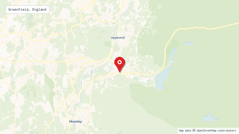 Street map of Greenfield, England with location pin