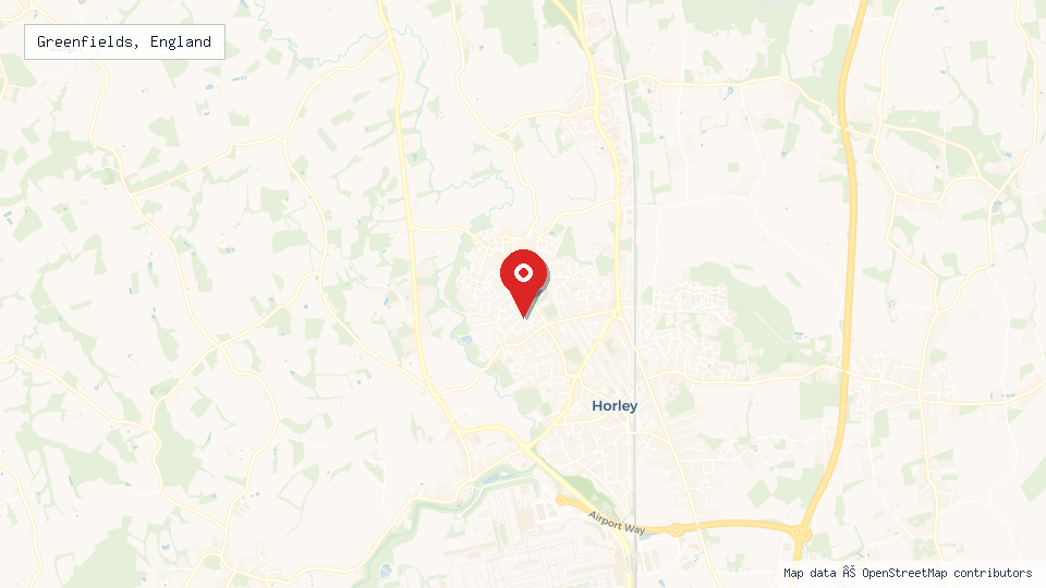 Street map of Greenfields, England with location pin