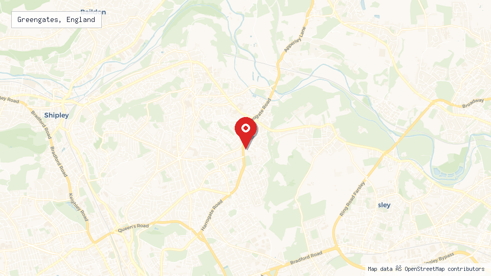Street map of Greengates, England with location pin