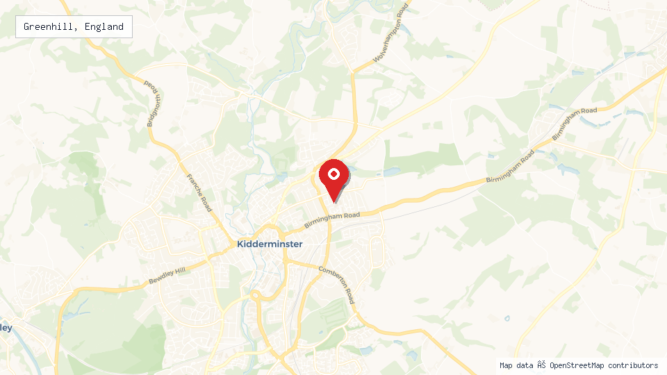 Street map of Greenhill, England with location pin