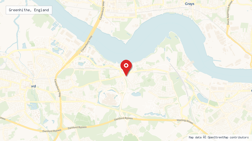 Street map of Greenhithe, England with location pin