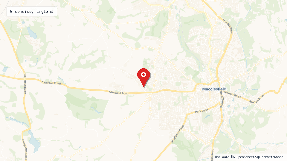 Street map of Greenside, England with location pin