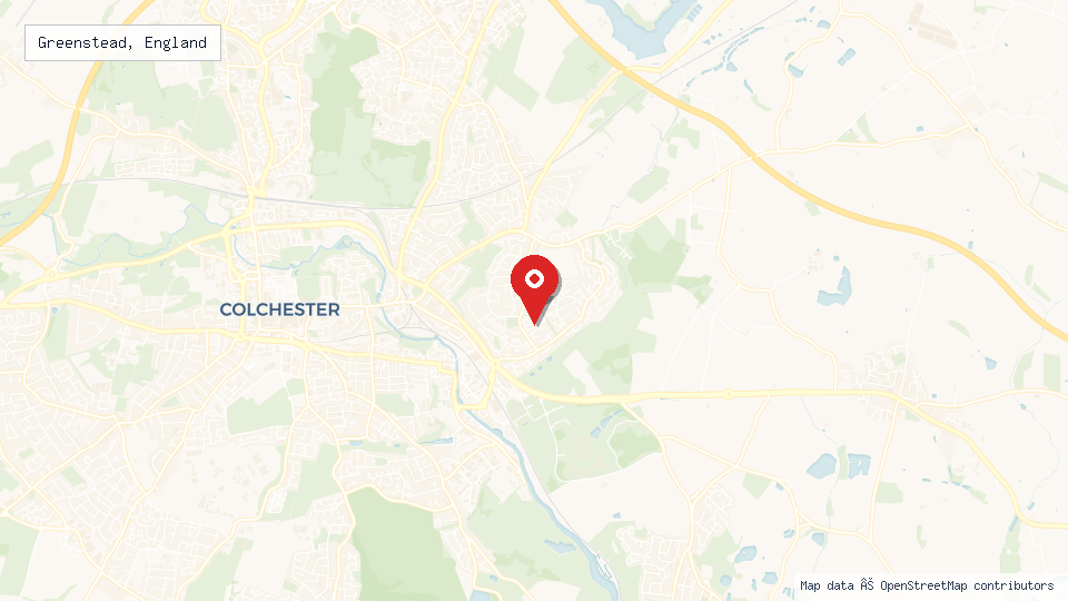 Street map of Greenstead, England with location pin