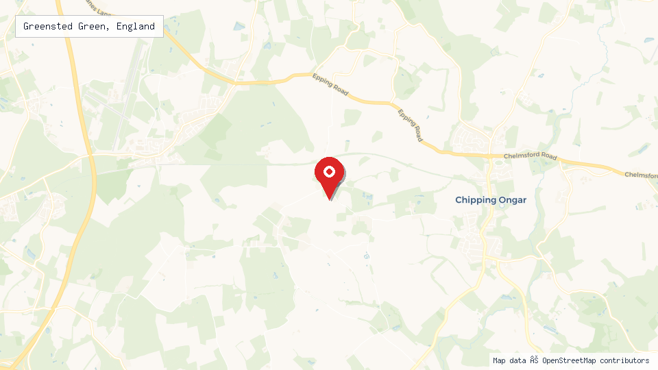 Street map of Greensted Green, England with location pin