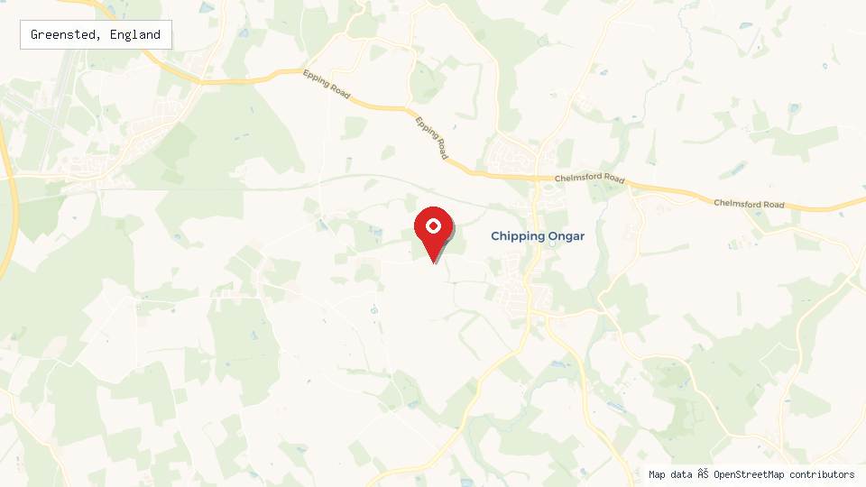 Street map of Greensted, England with location pin
