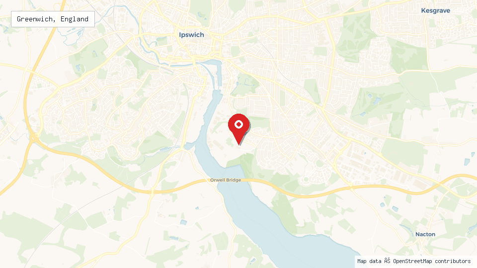Street map of Greenwich, England with location pin