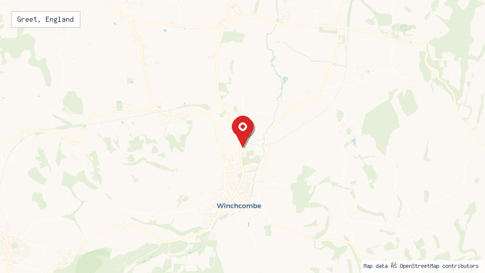 Street map of Greet, England with location pin