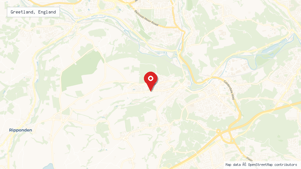 Street map of Greetland, England with location pin