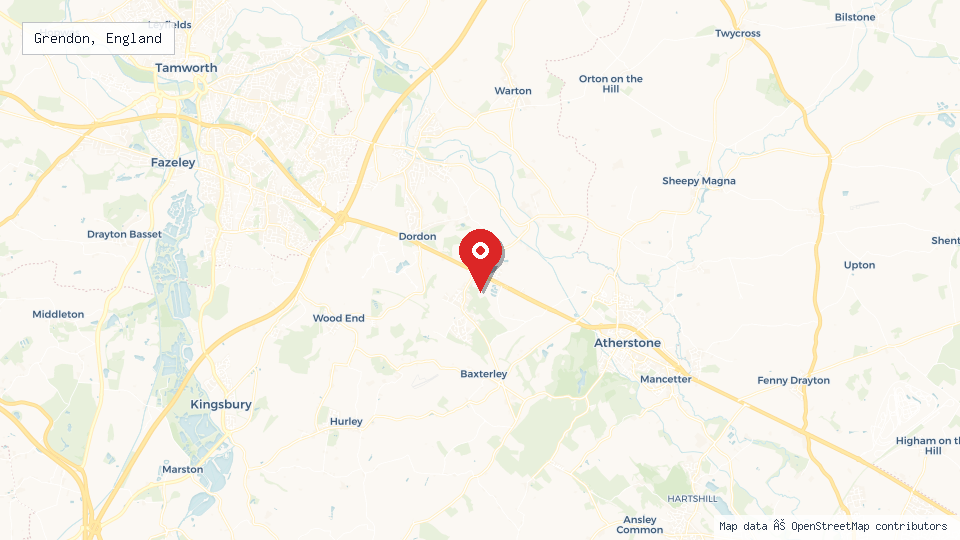 Street map of Grendon, England with location pin