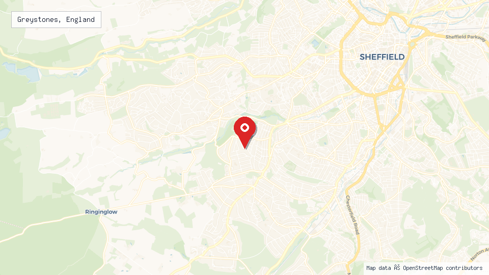 Street map of Greystones, England with location pin