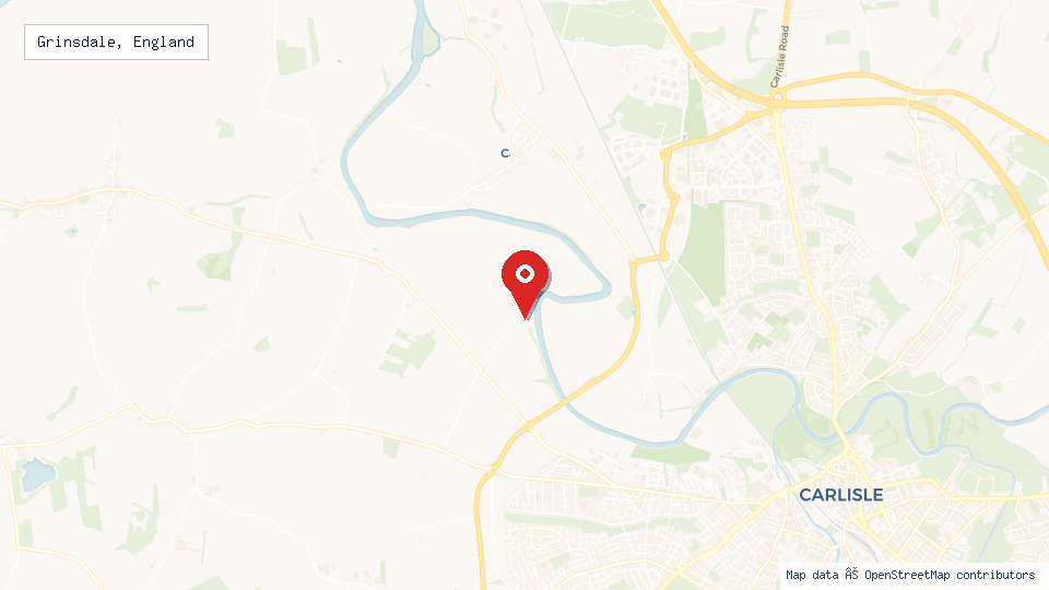 Street map of Grinsdale, England with location pin