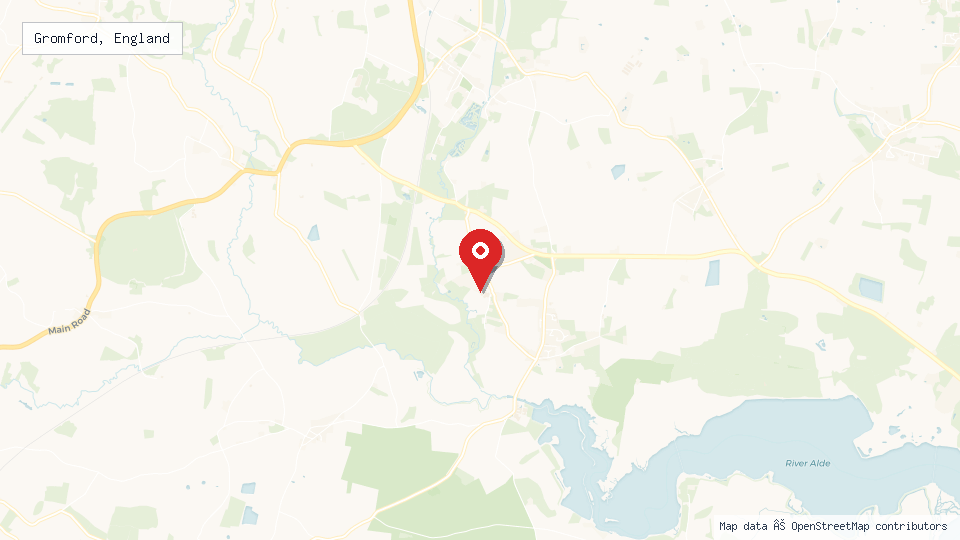 Street map of Gromford, England with location pin