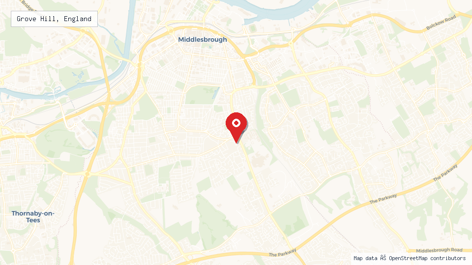 Street map of Grove Hill, England with location pin