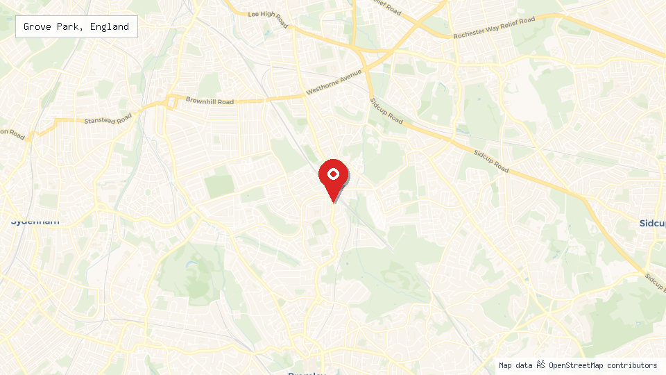 Street map of Grove Park, England with location pin