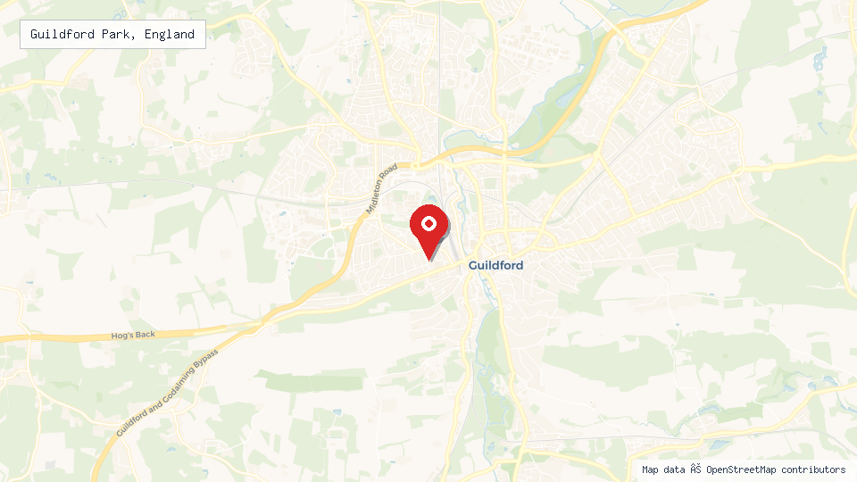 Street map of Guildford Park, England with location pin