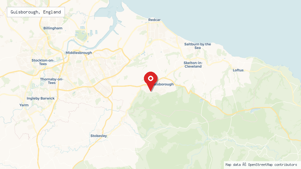 Street map of Guisborough, England with location pin