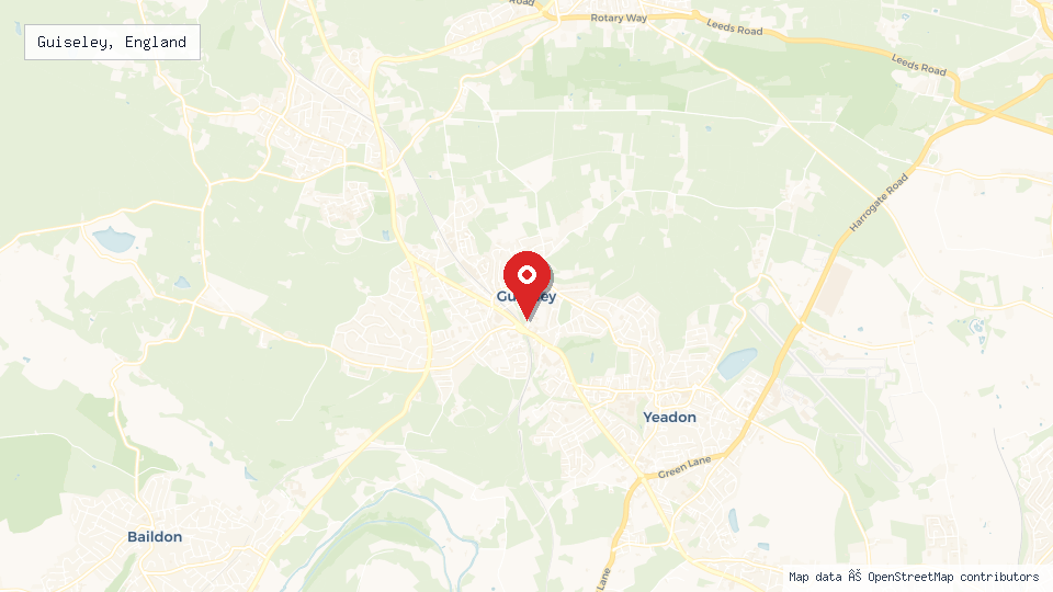 Street map of Guiseley, England with location pin