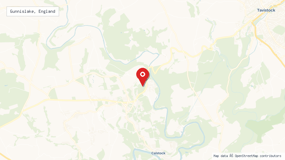 Street map of Gunnislake, England with location pin