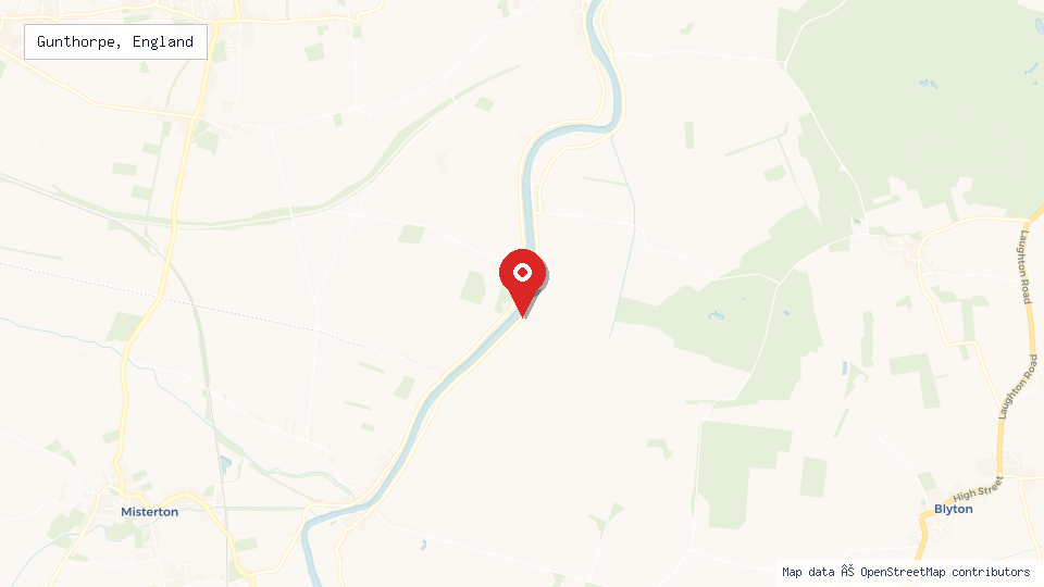 Street map of Gunthorpe, England with location pin