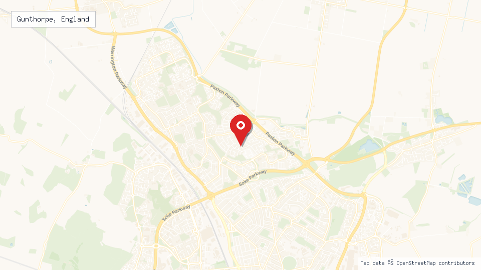 Street map of Gunthorpe, England with location pin