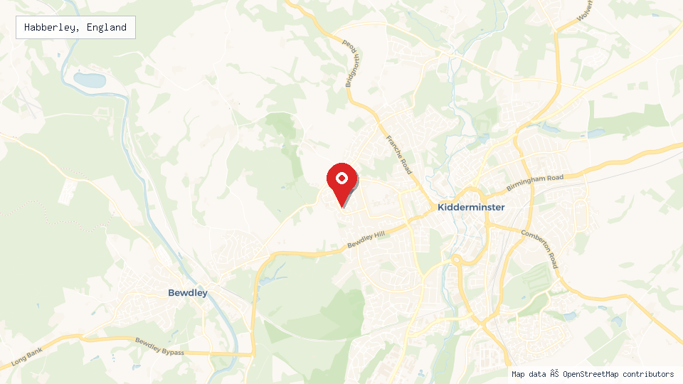 Street map of Habberley, England with location pin