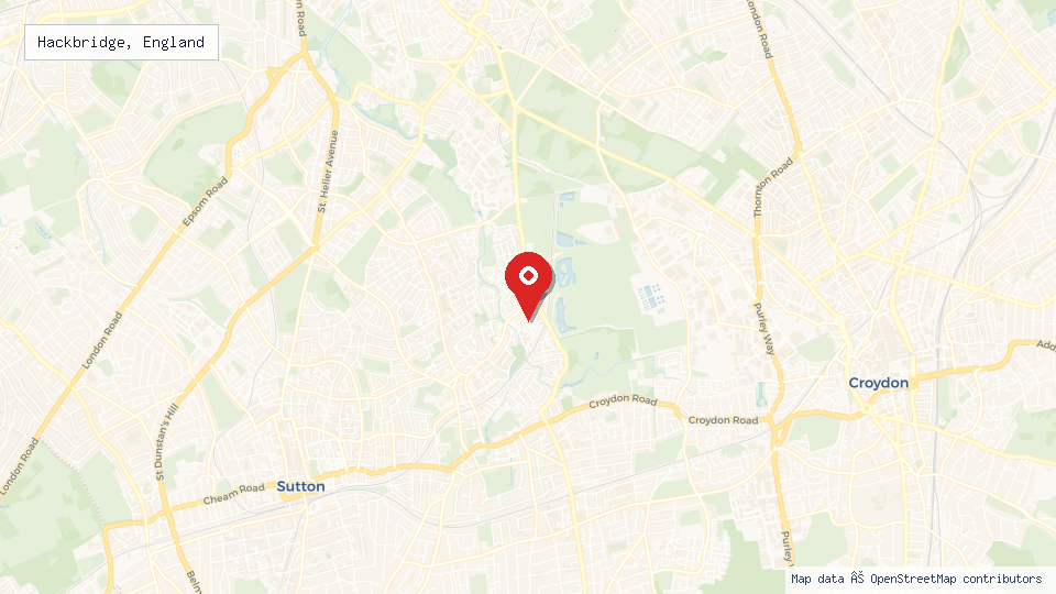 Street map of Hackbridge, England with location pin