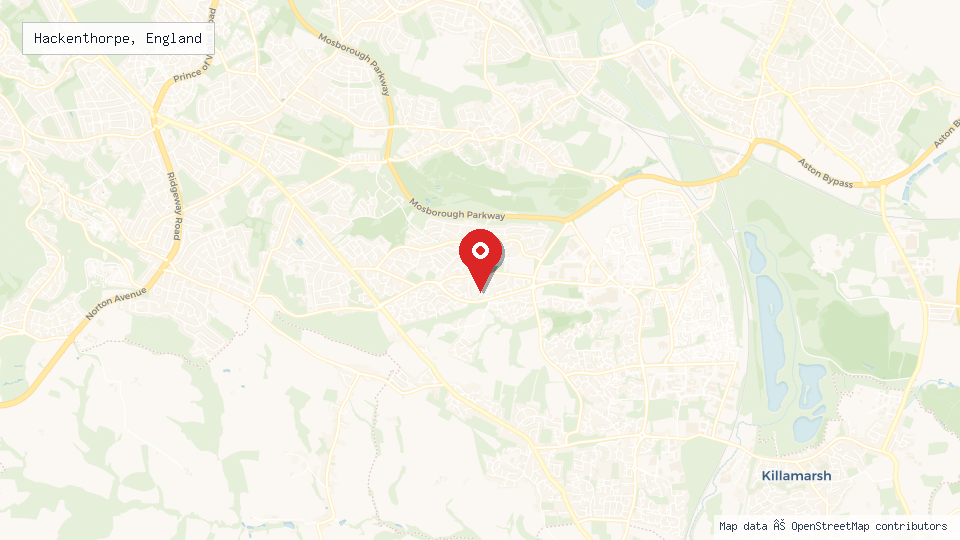 Street map of Hackenthorpe, England with location pin