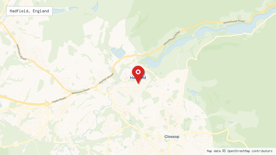 Street map of Hadfield, England with location pin