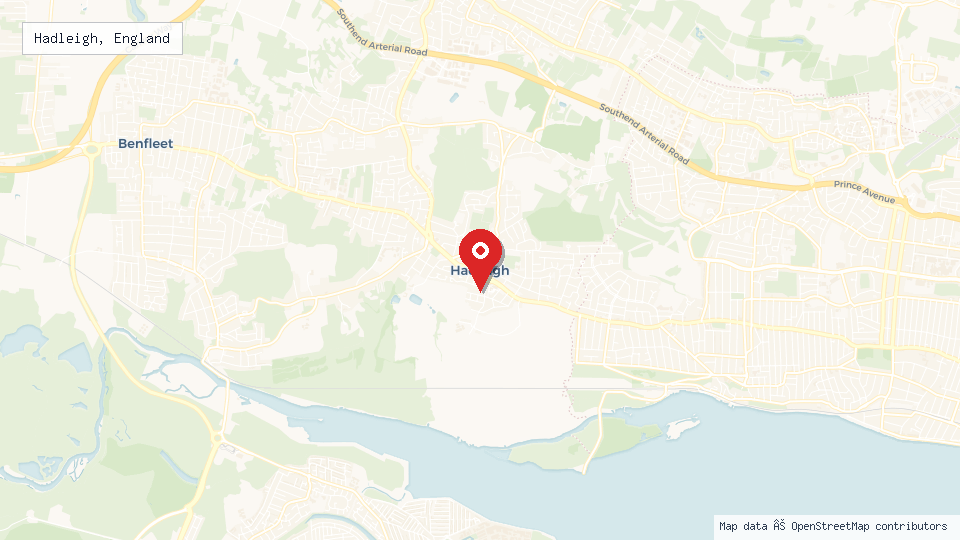 Street map of Hadleigh, England with location pin