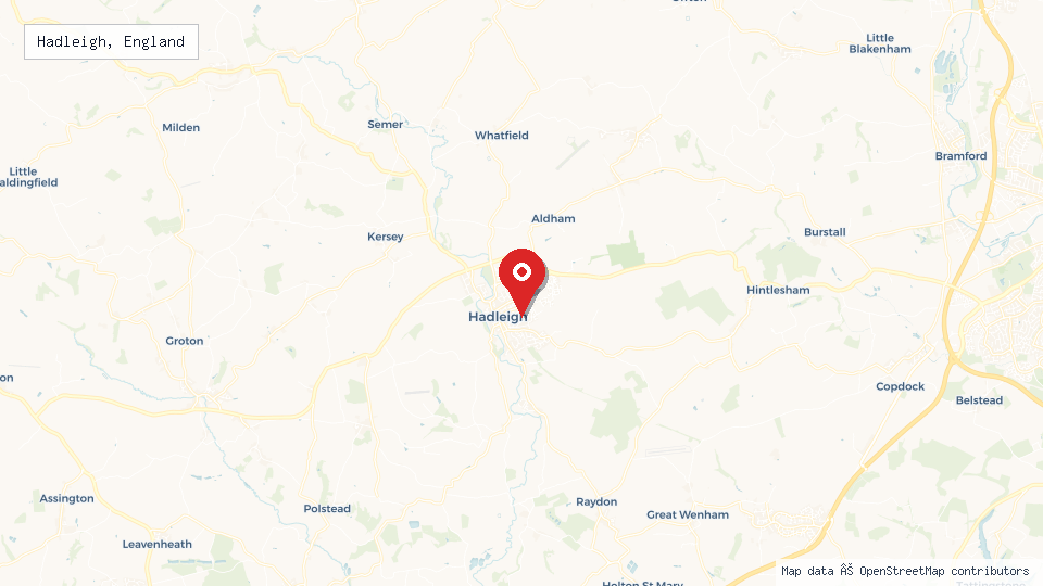 Street map of Hadleigh, England with location pin