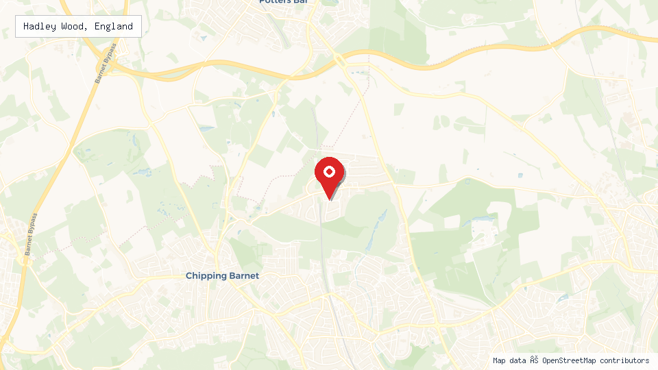 Street map of Hadley Wood, England with location pin