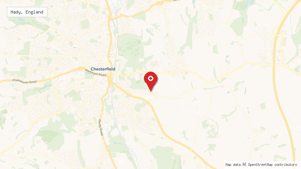 Street map of Hady, England with location pin