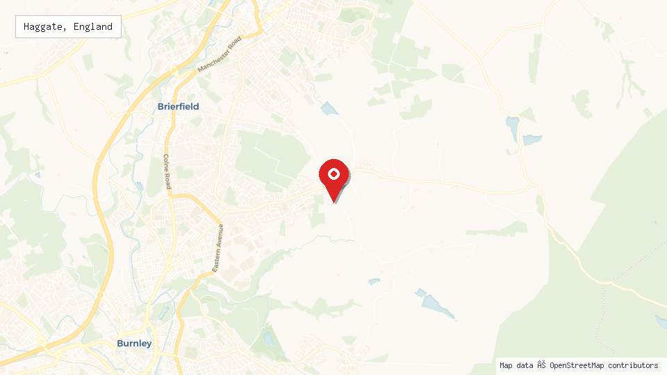 Street map of Haggate, England with location pin