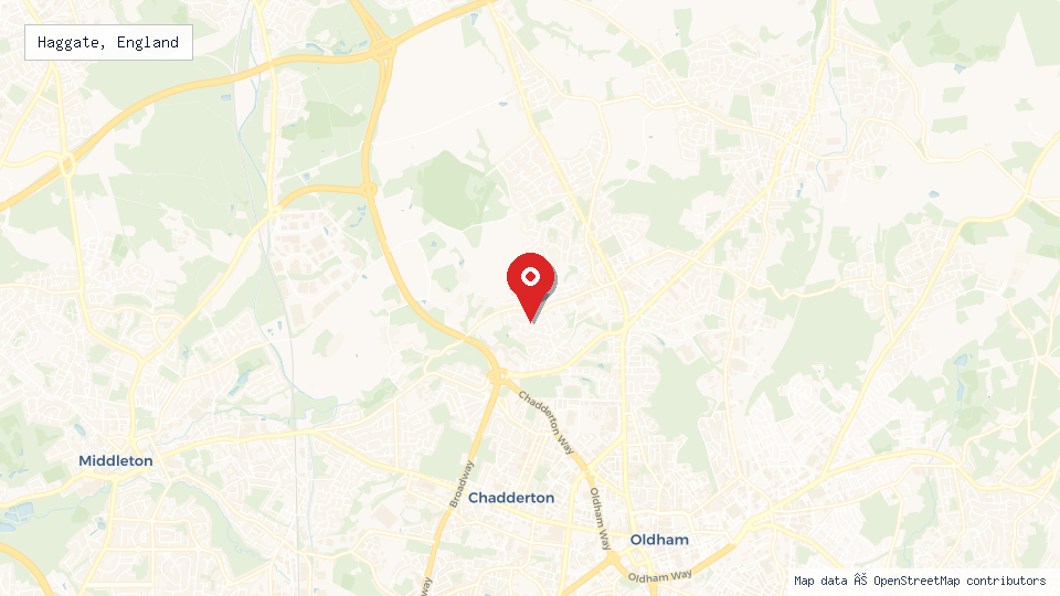 Street map of Haggate, England with location pin