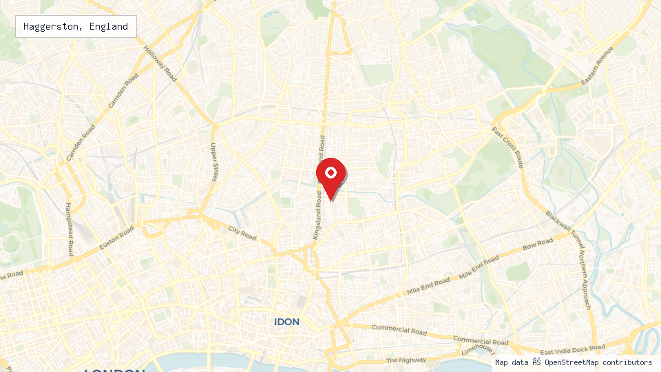 Street map of Haggerston, England with location pin
