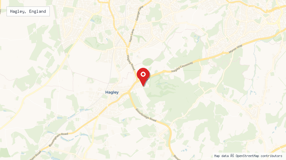 Street map of Hagley, England with location pin
