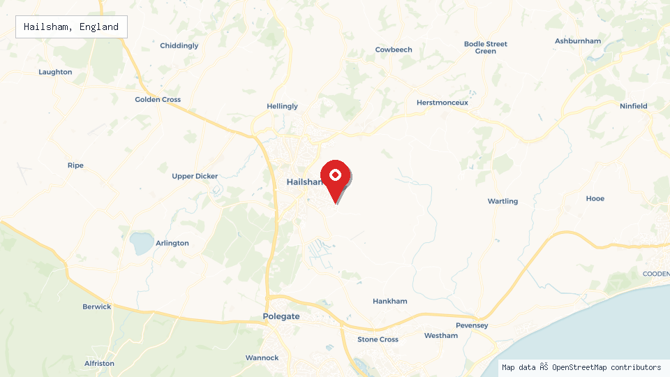 Street map of Hailsham, England with location pin