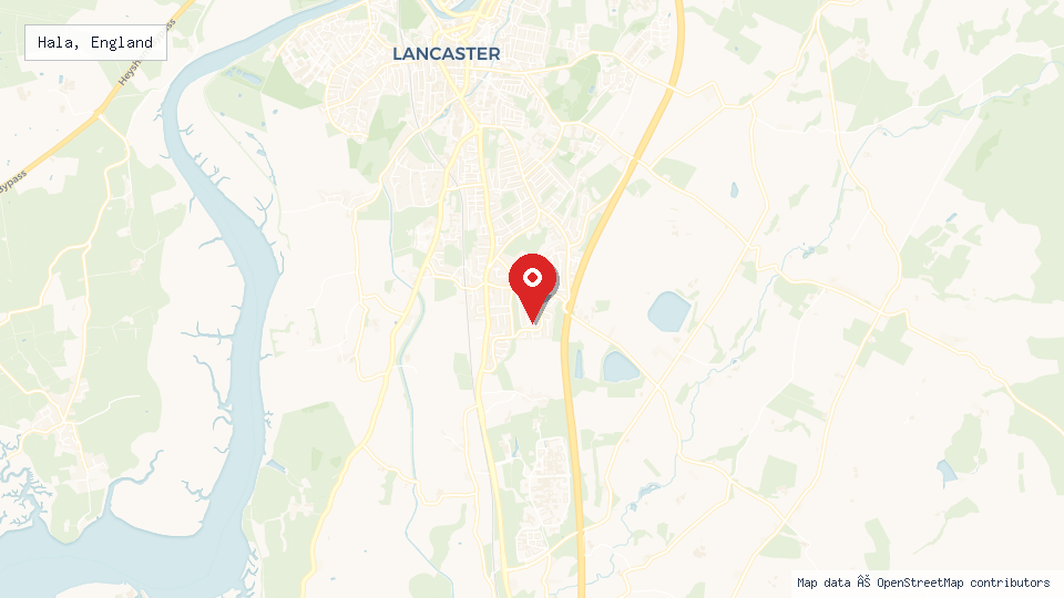 Street map of Hala, England with location pin