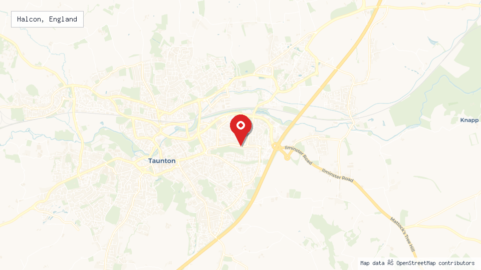 Street map of Halcon, England with location pin