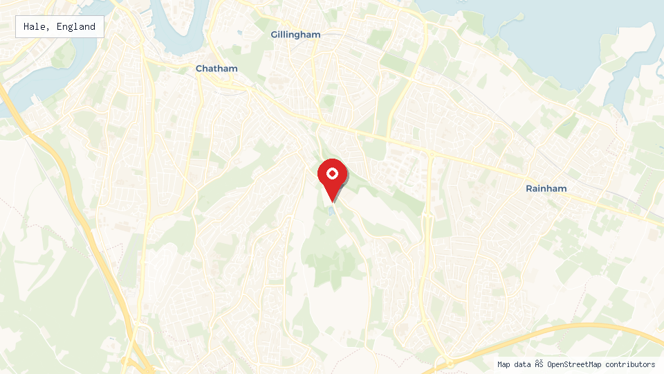 Street map of Hale, England with location pin