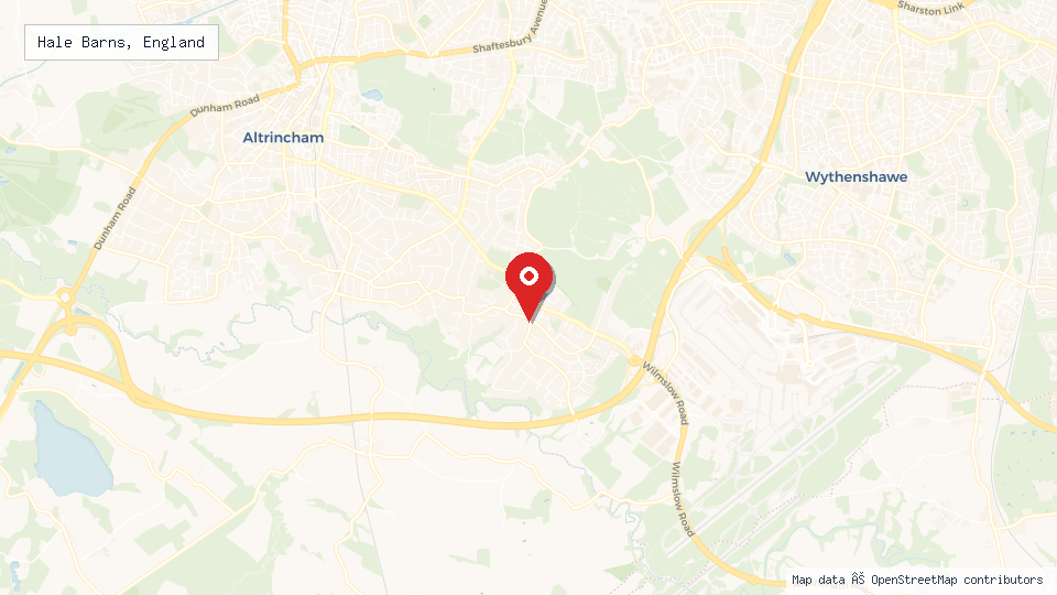Street map of Hale Barns, England with location pin