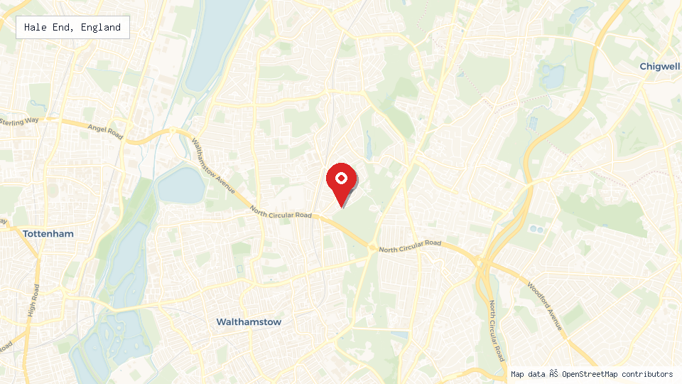Street map of Hale End, England with location pin