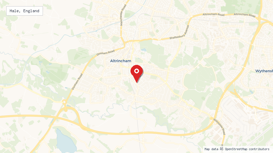 Street map of Hale, England with location pin