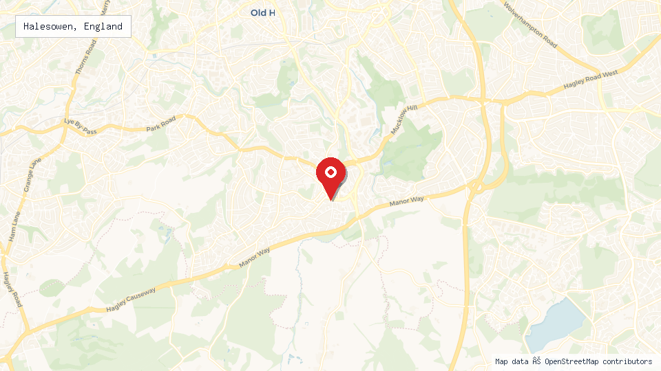 Street map of Halesowen, England with location pin