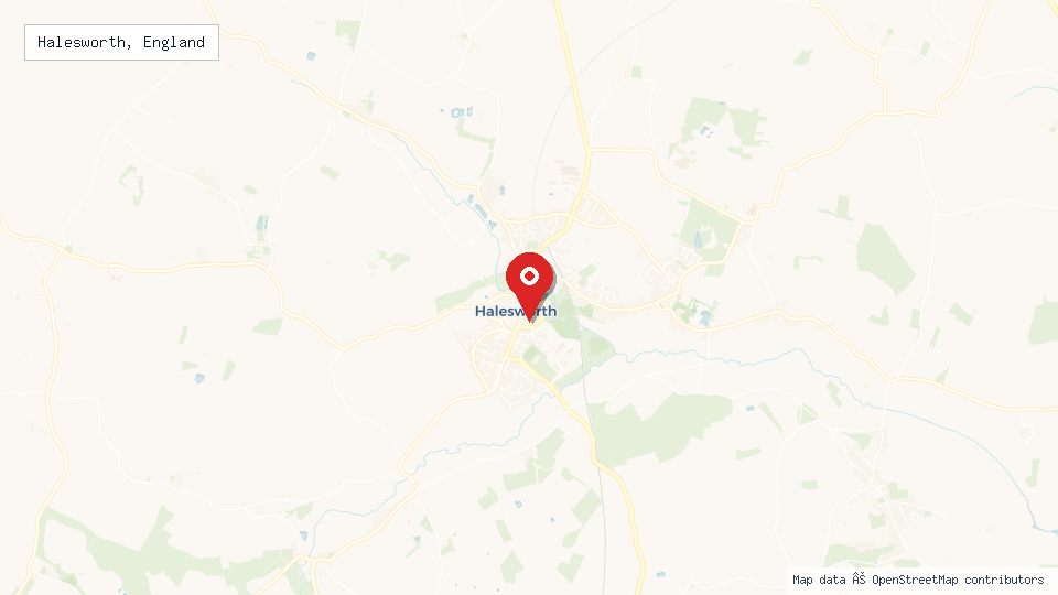 Street map of Halesworth, England with location pin