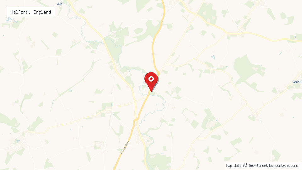 Street map of Halford, England with location pin