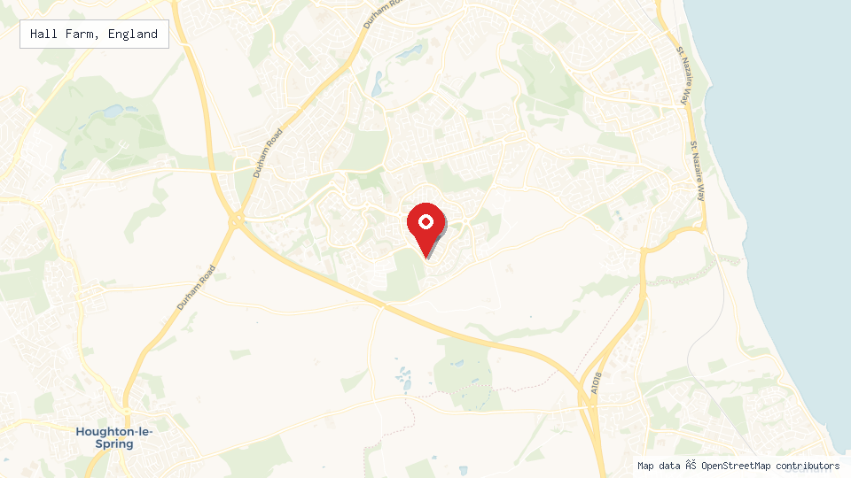 Street map of Hall Farm, England with location pin