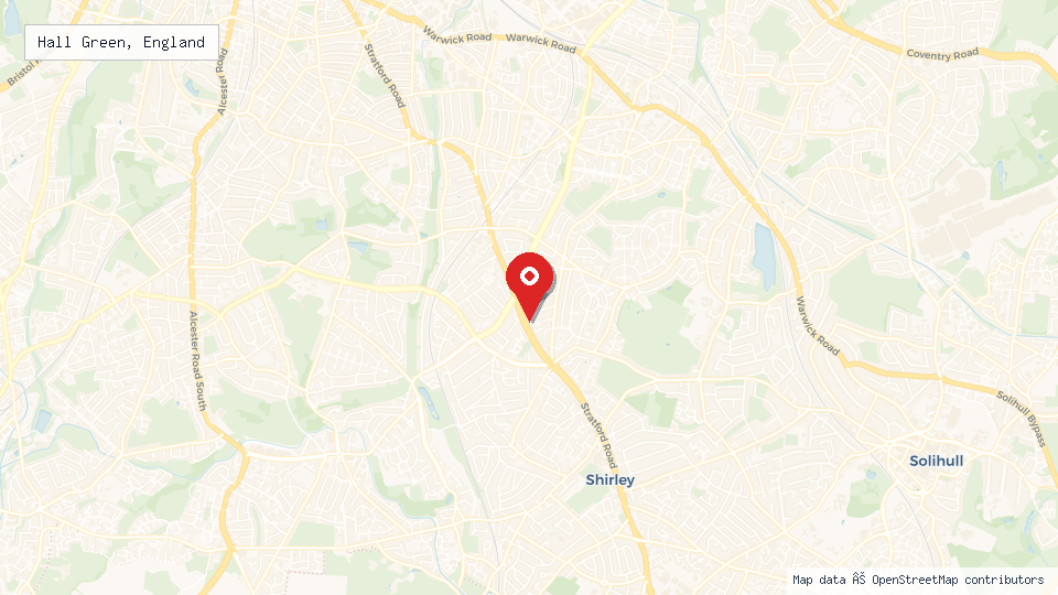 Street map of Hall Green, England with location pin