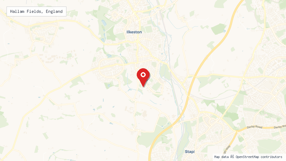 Street map of Hallam Fields, England with location pin