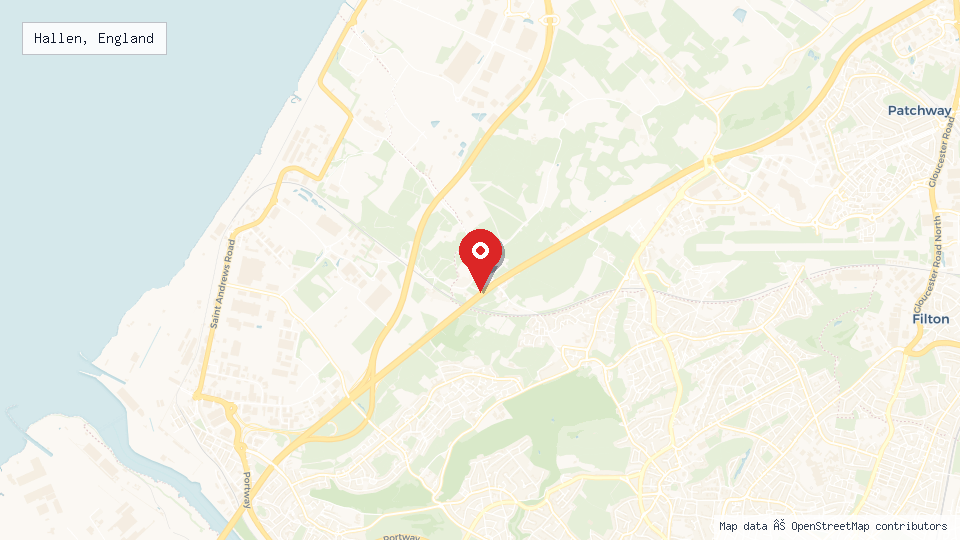 Street map of Hallen, England with location pin